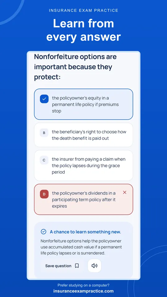 A question after answering, showing the correct choice and the explanation
